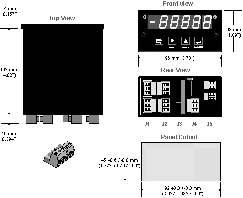 Mechanical specifications of Laureate digital panel meters and electronic counters